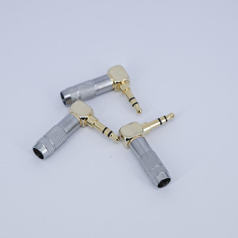 Right Angle Silver Gold Plated Audio 3.5mm Jack Male for Soldering 3 Pole Stereo 90 Degree Earphone Plug Connector Plug