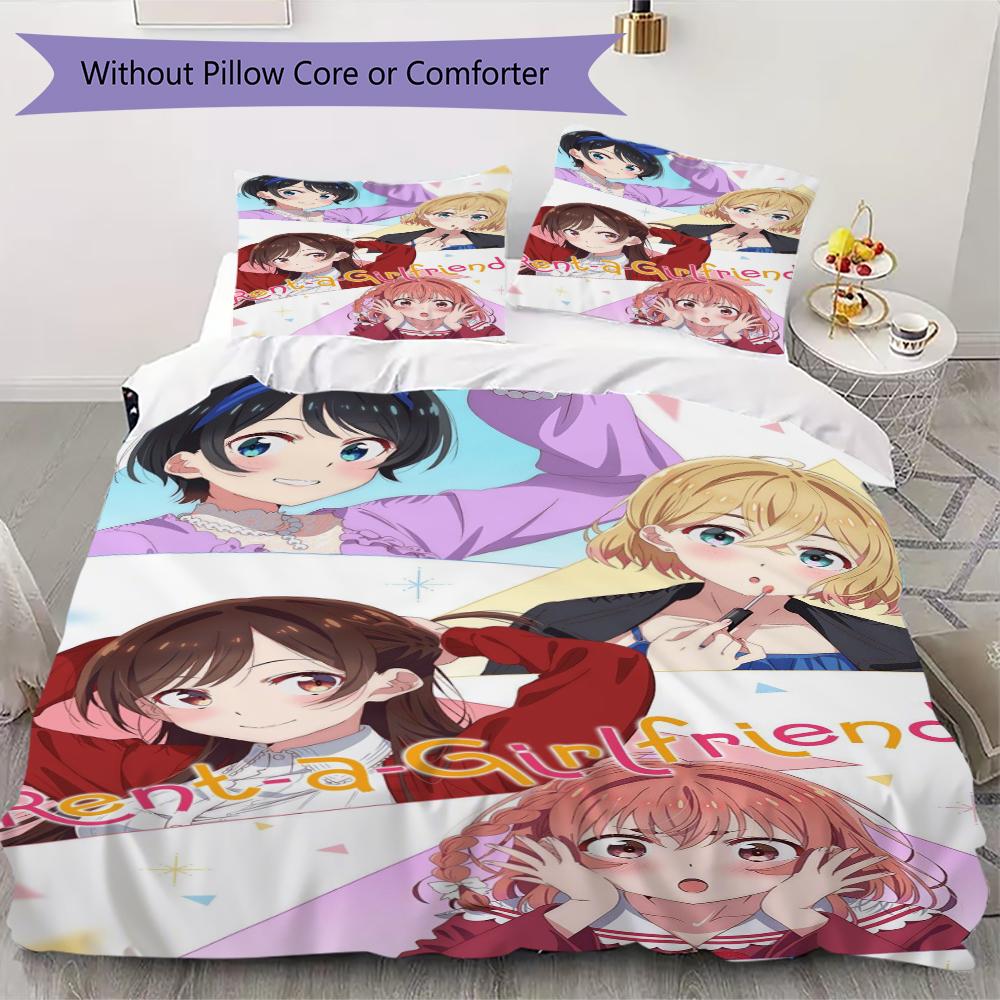 Rent a Girlfriend Pattern Bedding,Quilt Set Quilt Cover Pillowcase Home Birthday Gift(1 * duvet cover + 2 * pillowcase, without core)_lx
