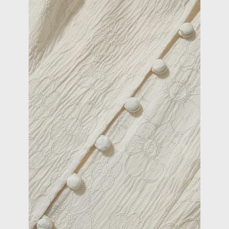 Clearance: Retro Chinese Style Puff Sleeve Jacquard Shirt