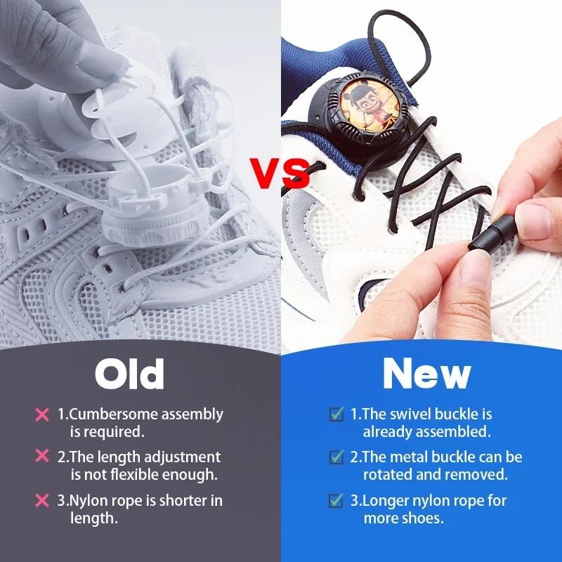 1Pair Swivel Buckle Laces Thick Rope Sneakers Shoelace Nezha Automatic Shoelaces Without Ties Install Simple Shoes Accessories