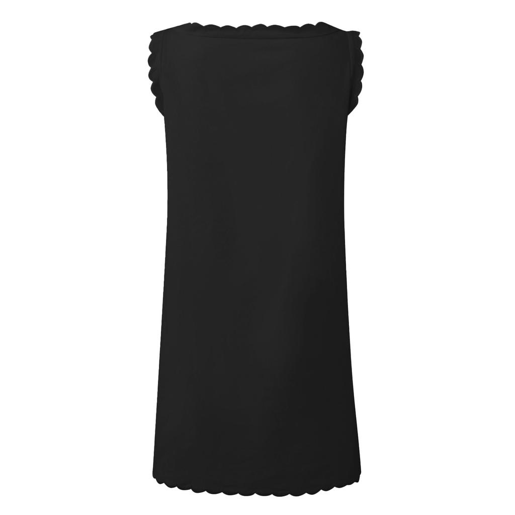Fashion Women's Spring And Summer Solid Color Scalloped Trim Sleeveless Casual Dress