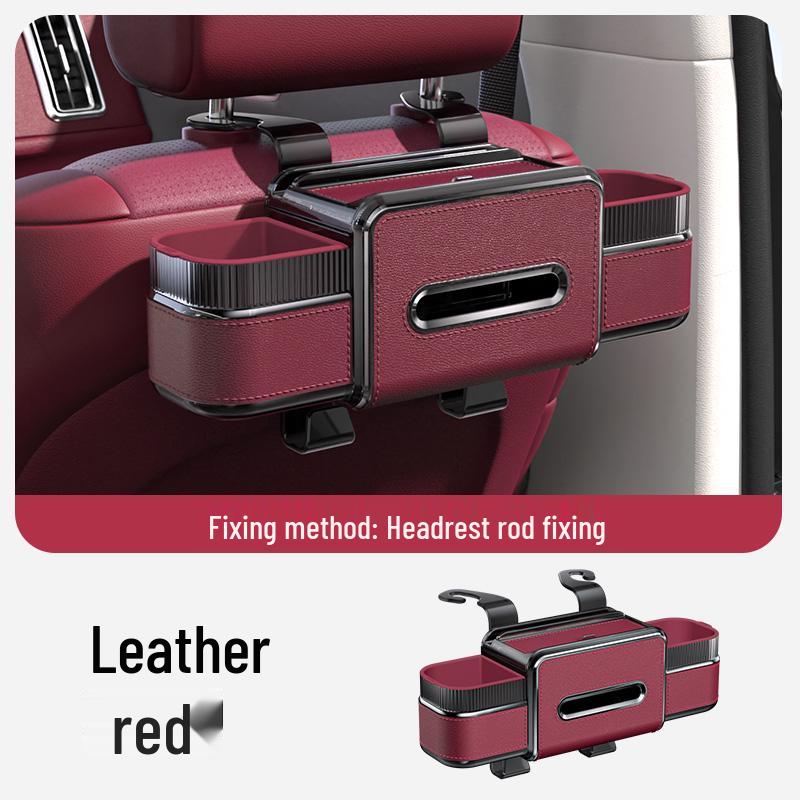 Car Rear Seat Makeup Mirror & Tissue Box Organizer with Cup Holder