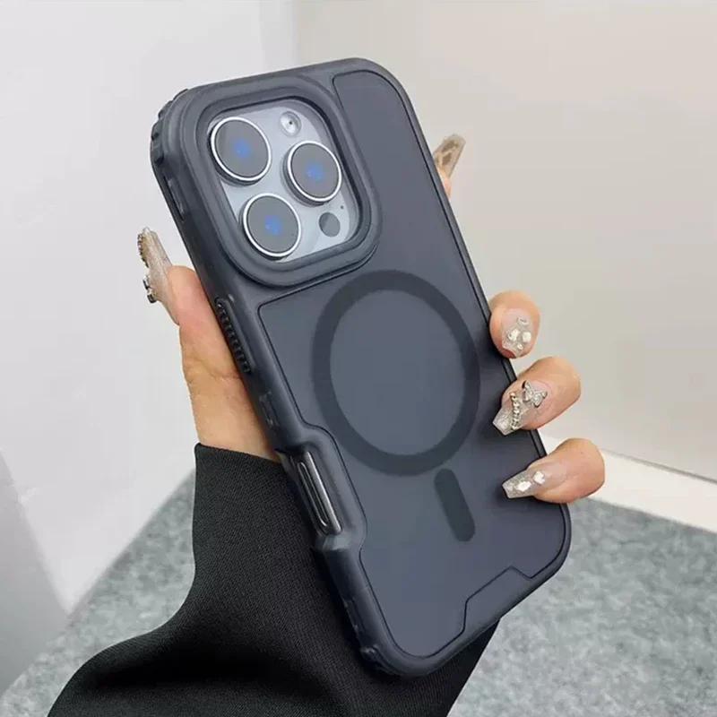 Neongarbener Stoßfänger für MagSafe Handyhülle für iPhone 17 16 Pro Max 14 15 Plus 13 11 12 Kabelloses Laden Mattierte Armor Hülle