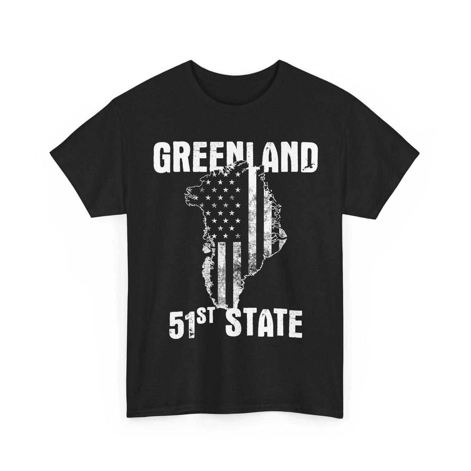 Greenland 51st State Distressed USA Flag Map Silhouette T-Shirt 3XL