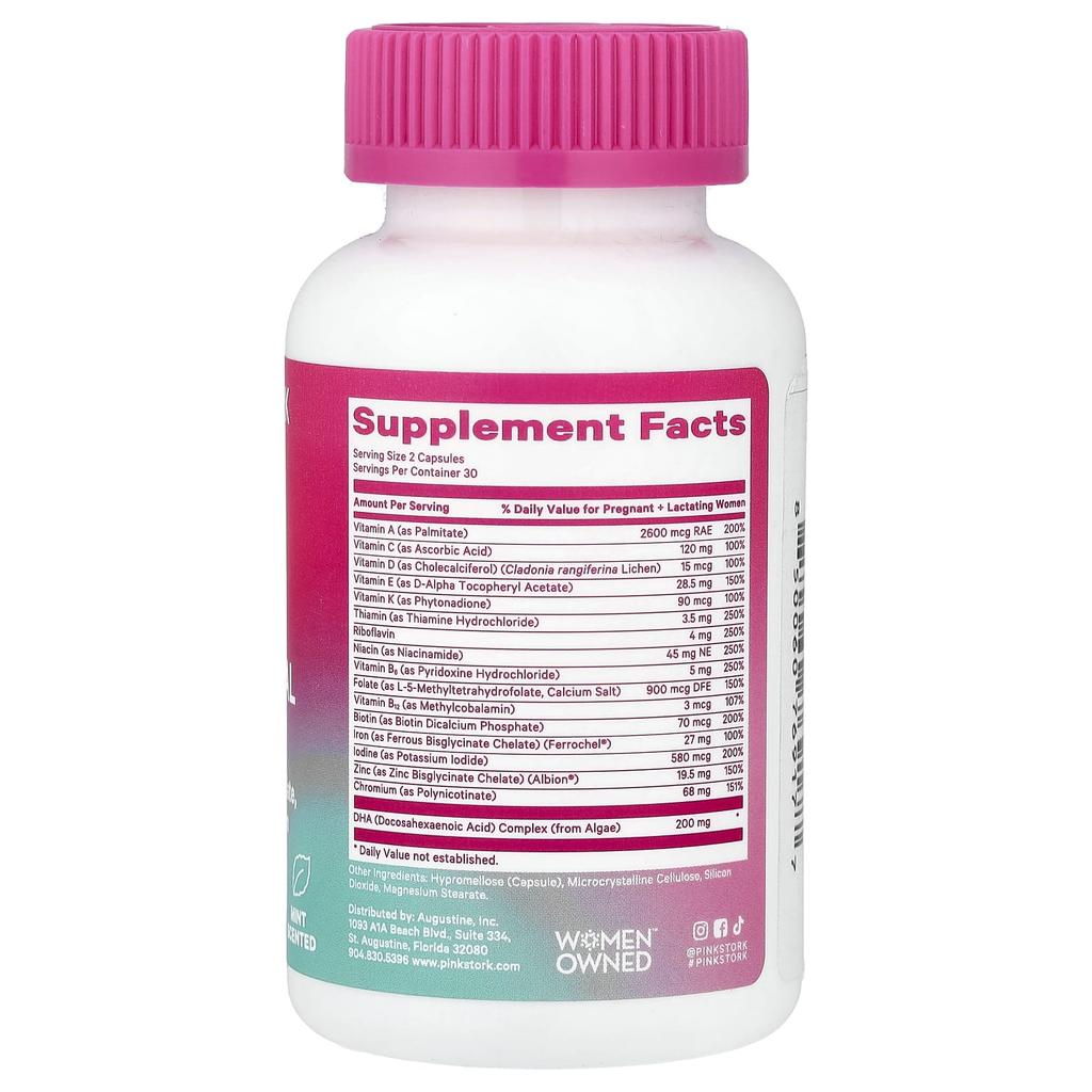 Pink Stork, Total Postnatal + DHA, Mint, 60 Capsules