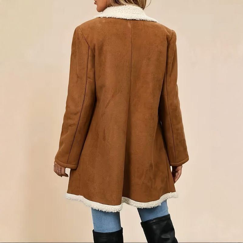 Women S Mid Length Faux Suede Lamb Wool Turn Down Collar Casual Warm Winter Coat
