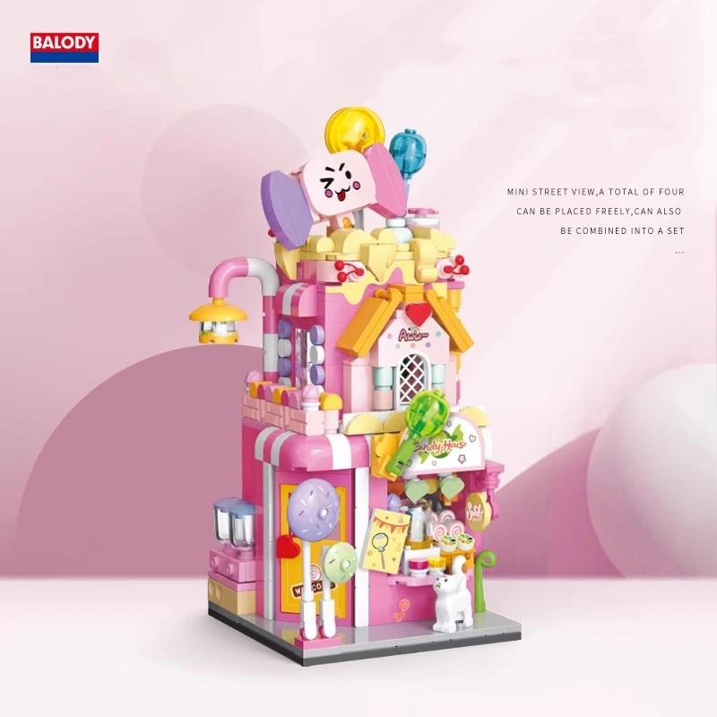 Candy House Building Blocks Bistro Colorful City Street Scene Diy Model Puzzle Bricks Assembling Kids Toys Girls Birthday Gifts