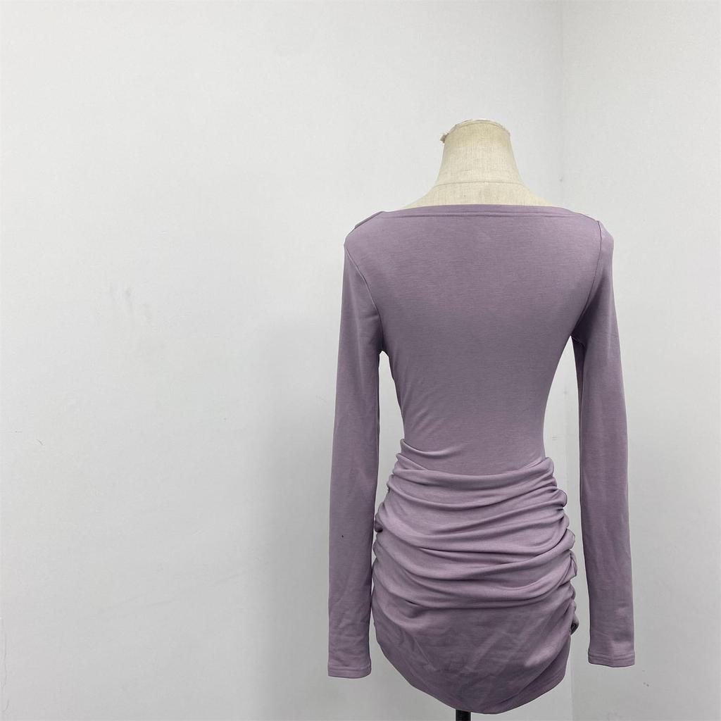 High Elastic Flowing Collar Dress In Bewitching Purple - Early Autumn Pleated Hip-Hugging Skirt, 230g