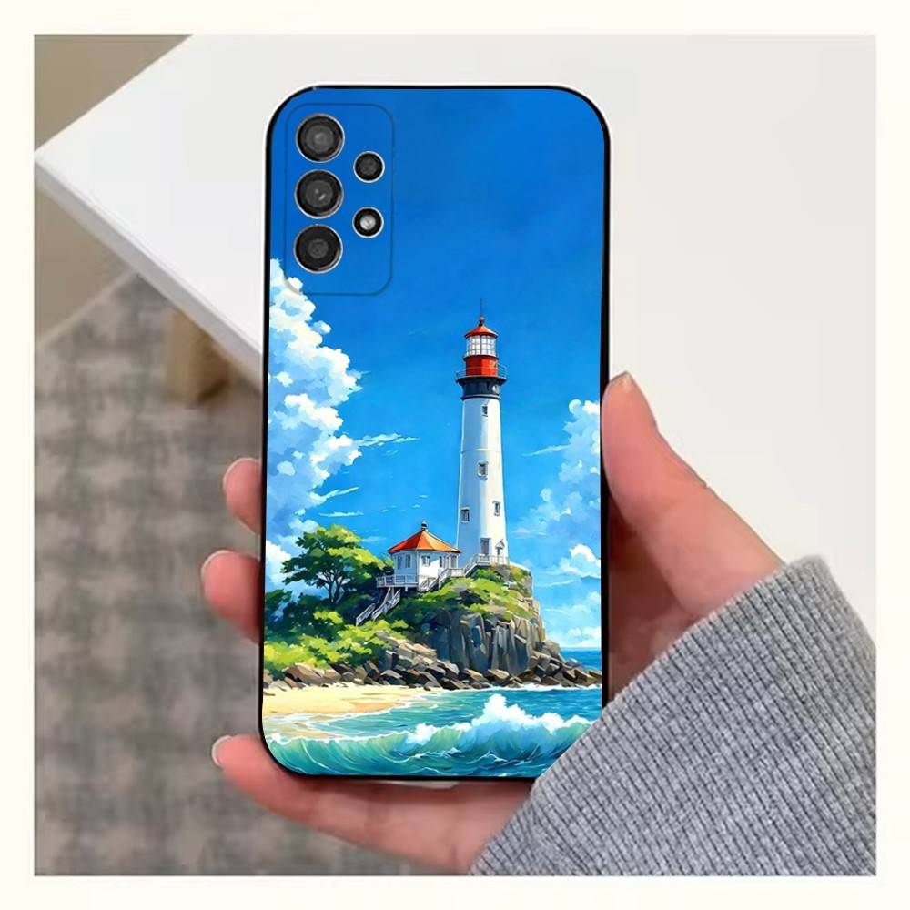 Anime Lighthouse Phone Case For Samsung S25,S24,S23,S22,S20,S21,S10,Ultra,Plus,Lite,FE,Soft Silicone Black Cover