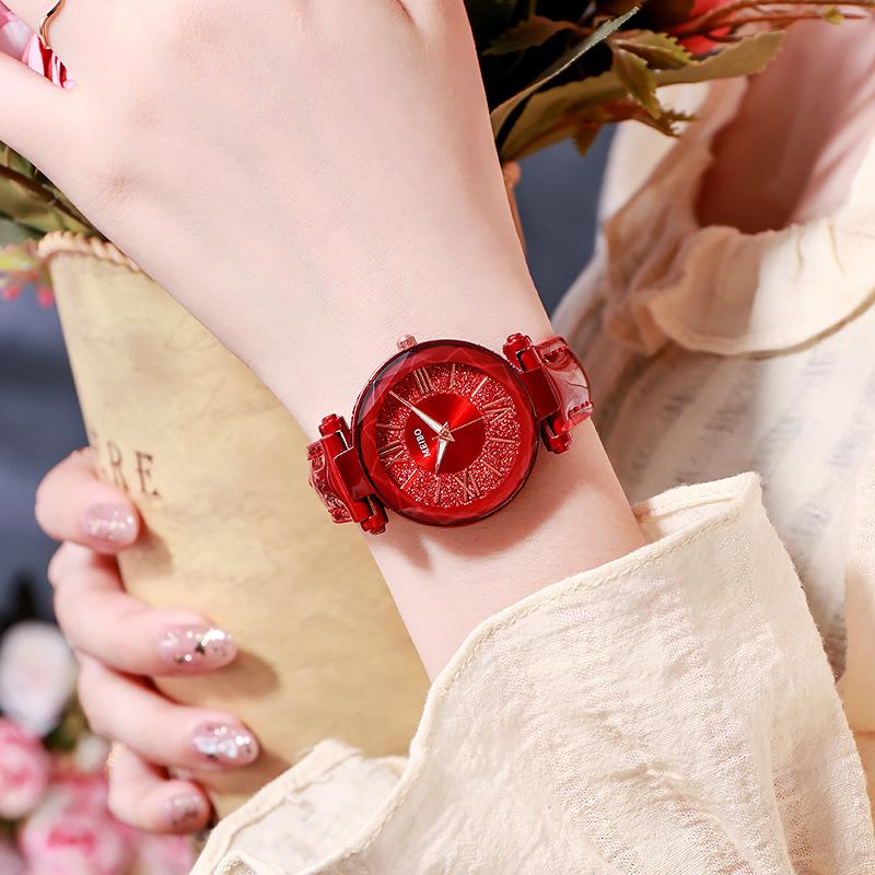 Montre à Quartz en Cuir Meibo Romaine Mode Tempérament Dames Disque Polyvalente Montre à Main