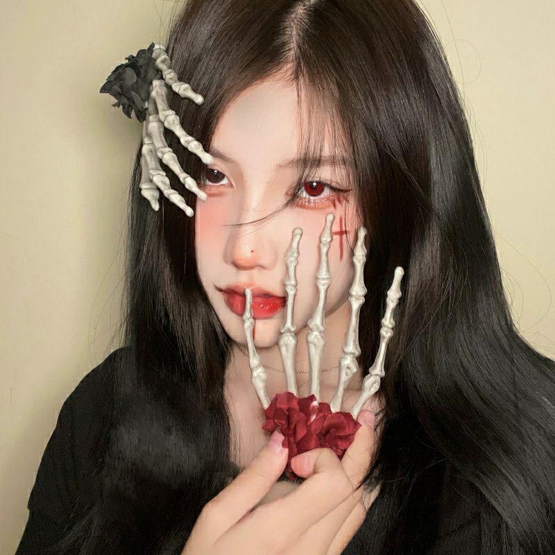 

Vintage Skull Hand Rose Hair Clip: Gothic Devil Claw Halloween Accessory
