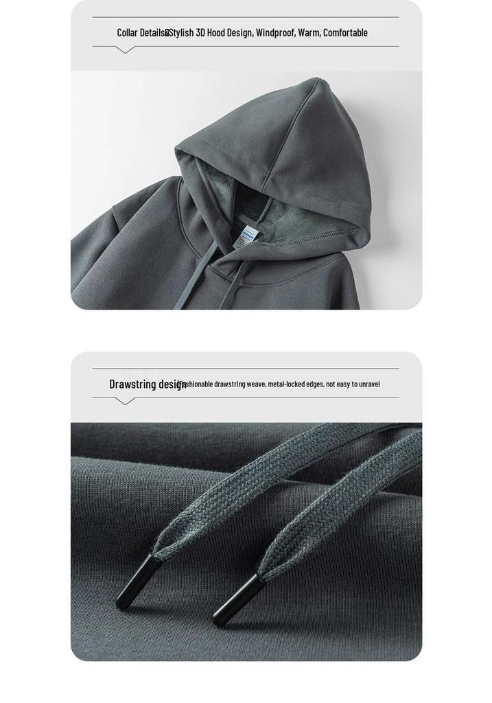 Men's Heavyweight Iron Gray Fleece Hoodie - Warm, Loose Fit for Autumn/Winter