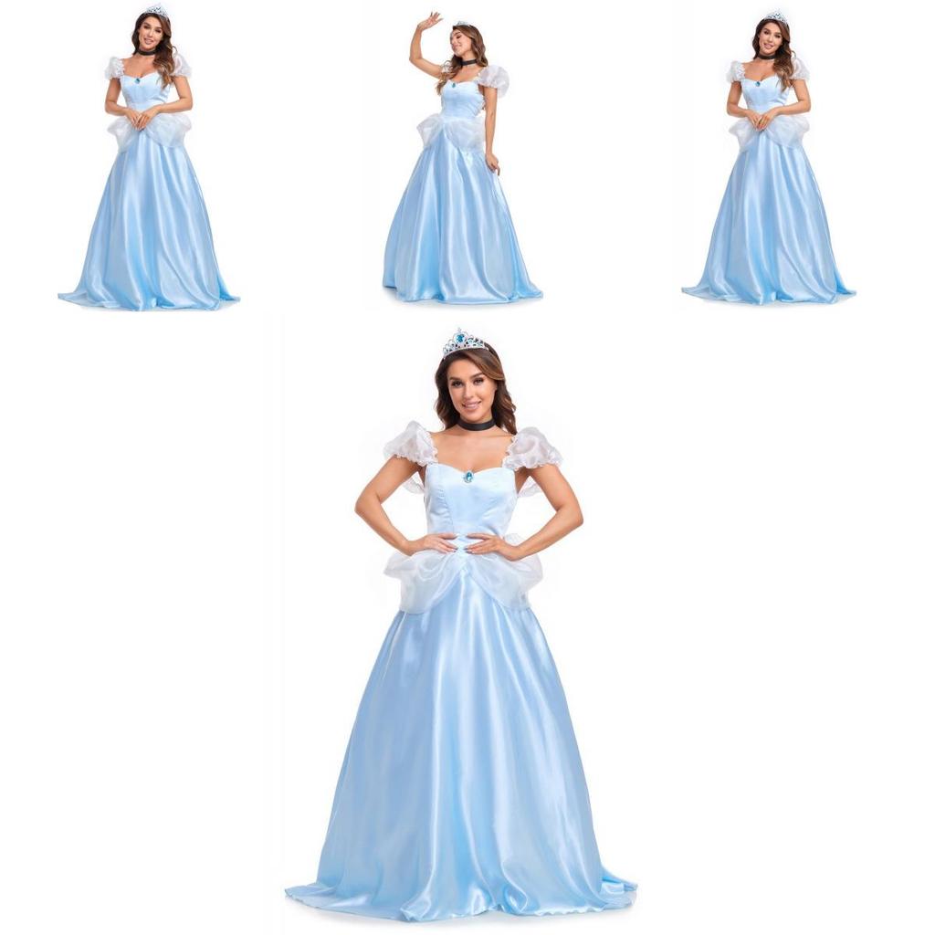 Stunning Adult Princess Dress In Elegant Blue Polyester For Halloween Parties