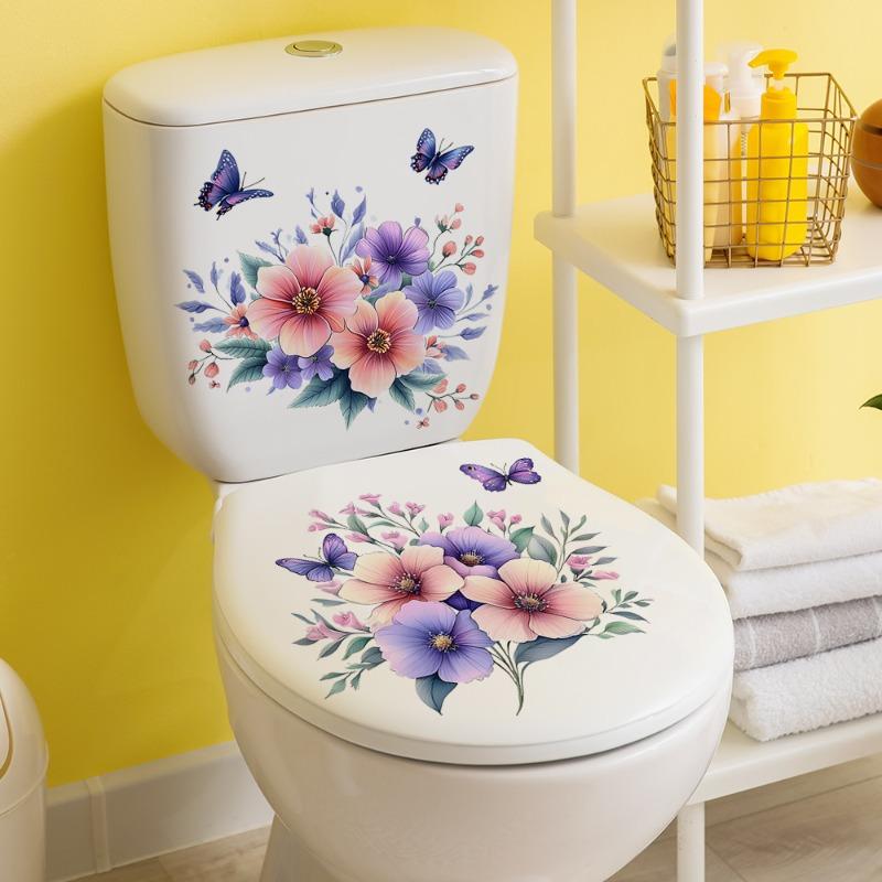 Home Decoration Watercolor Flower Leaf Stickers Self-Adhesive For Toilet Bathroom Bedroom Wall Decor