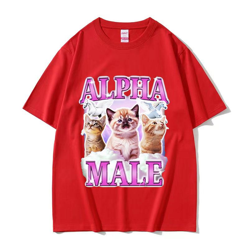 Lustige Alpha-Männchen Kätzchen Regenbogen Rosa Meme T-Shirt Unisex Damen Niedlich Rundhals Kleidung T-Shirt Harajuku Übergroße Baumwoll-T-Shirts