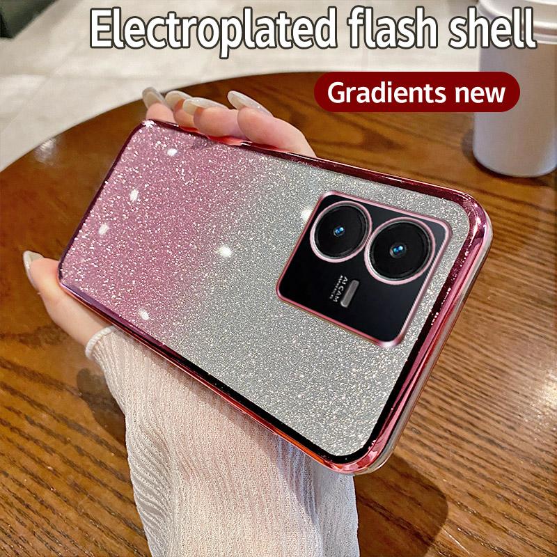 Für Vivo Y22 Hülle Vivo Y22S Vivo Y22T Handyhülle Glänzende Glitzer Beschichtung Silikon Kameraobjektiv Weiche Rückseite