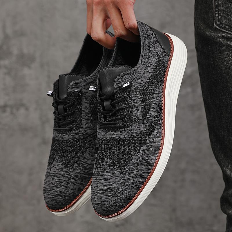 Men's Casual Shoes Slip  Breathable Flats Walking Sneakers Lightweight Lace-Up Versatile Business Mesh Light Comfort Shoes Men