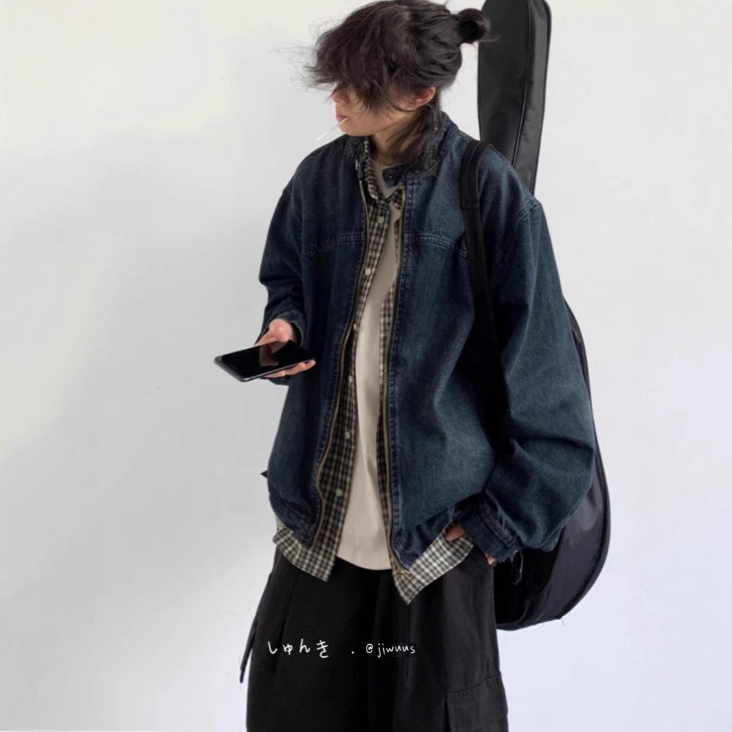 

Japanese retro cityboy washed old denim jacket men s spring and autumn simple couple loose casual coat XXL синій