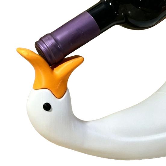Goose Wine Bottle Holder, 3D Printed White Duck Shape Wine Rack for Standard Bottles, Funny Kitchen Bar Decor, Unique Gift for Wine Lovers