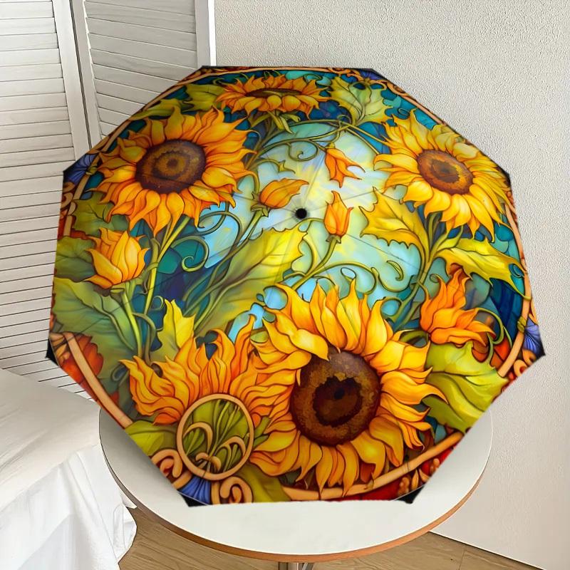 

1pc Sunflower Stained Glass Artwork Umbrella with Plastic Handle,Suitable for All Seasons Home Travel Outdoor UmbrellaDD1006