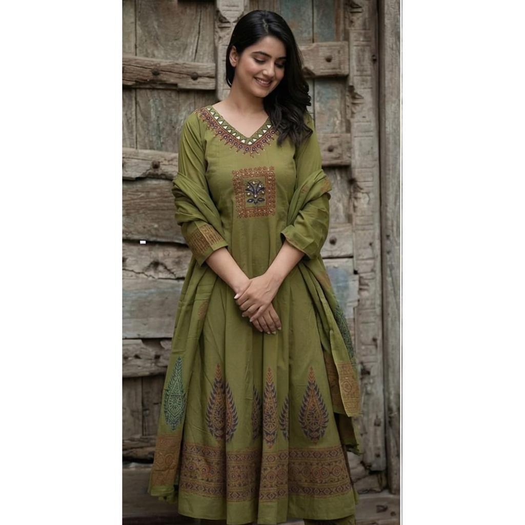 Indian Pakistani Cotton Kurta Pant Dupatta Set Bollywood Wedding Wear Kurti Set