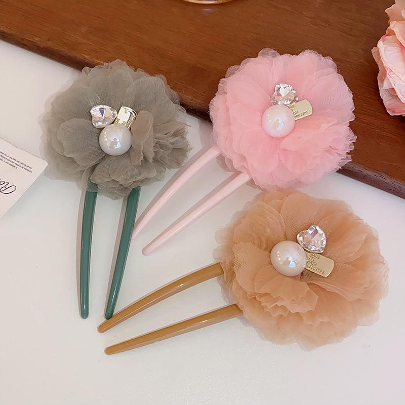 Super Fee Mesh Garn Blume Liebe Perle Haarnadel Mode Süß High Sense Haarnadel Nische Urlaubsstil Scheiben Haarschmuck