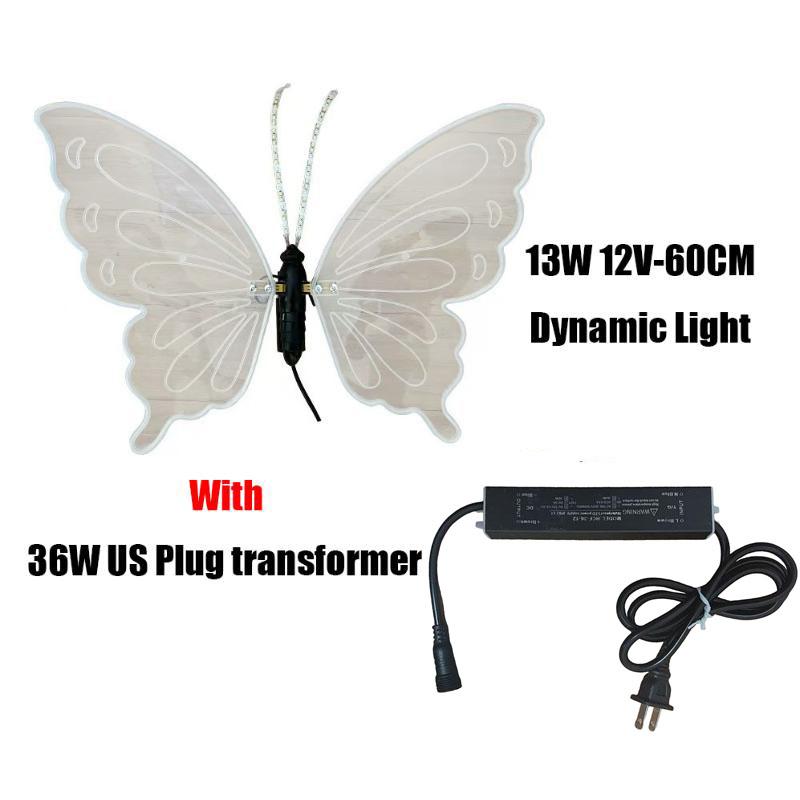 40/60 ס"מ נורות פרפר דינמיות סטטיות סימולציה LED חיצוניות, קישוטי מסיבת חג לבית לחג המולד, כולל שנאי