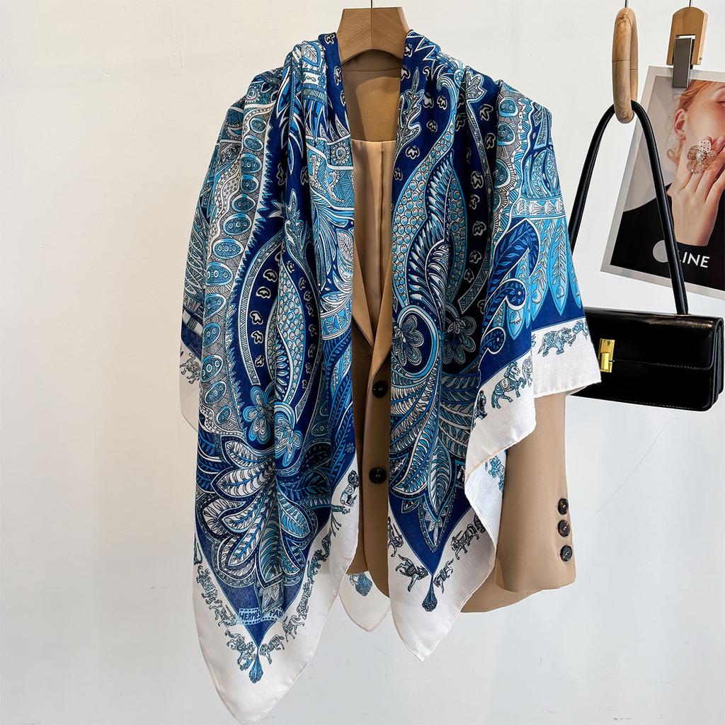 130X130Cm  Luxury Print Satin Silk Square Scarf For Women Summer Sun Protection Shawl Hijab Neckerchief Fashion Wrap Bandana