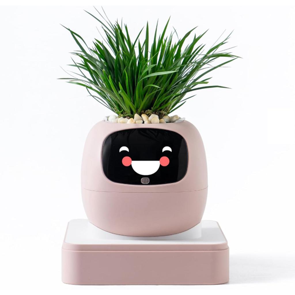Smart Flower Pot AI Adorable Intelligent Smart Planter Robot with Expression Clock Sensors for Indoor Desk Decoration