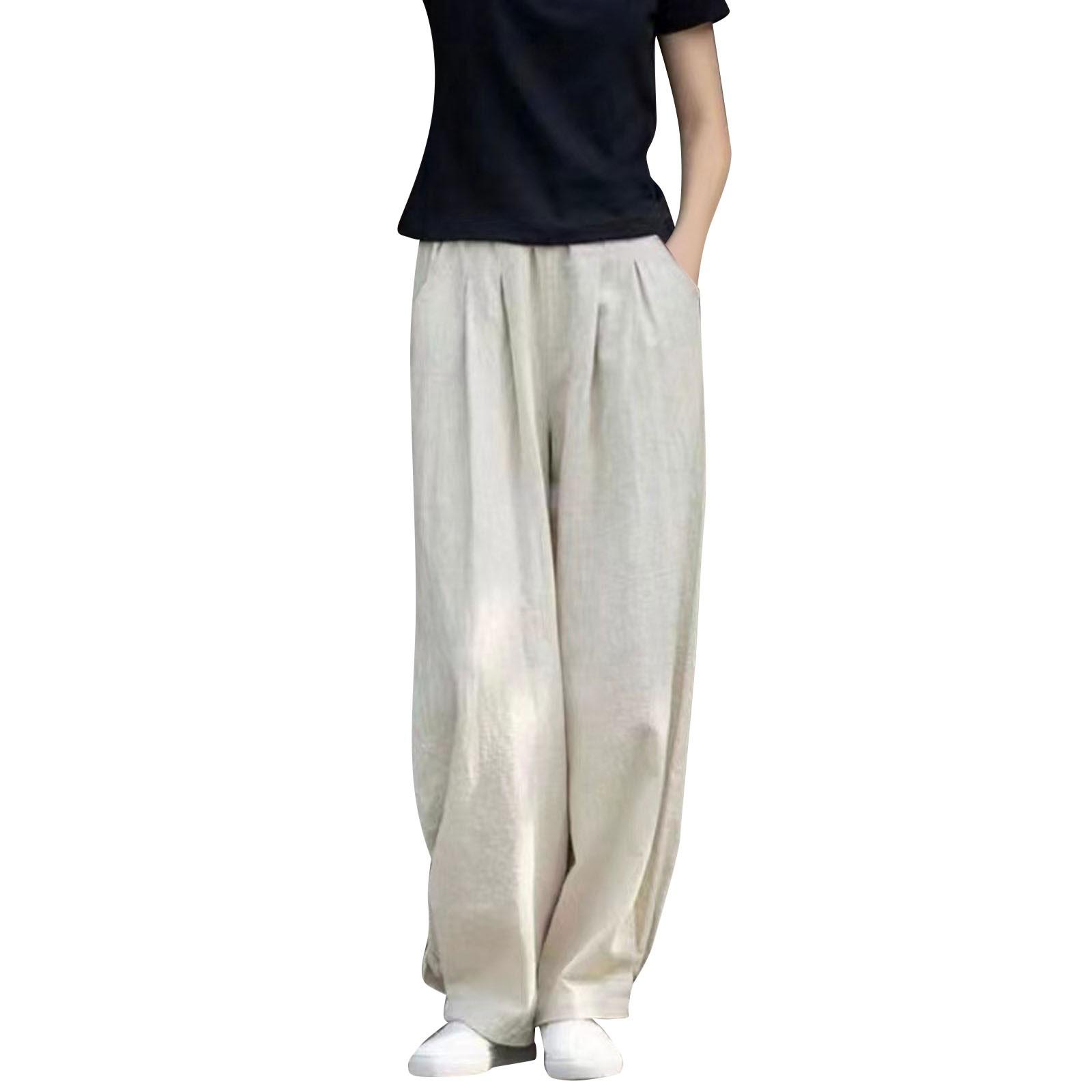 

Женские шаровары из хлопка и конопли, литературные свободные повседневные брюки с эластичными штанинами, длинные брюки XXXXL хаки