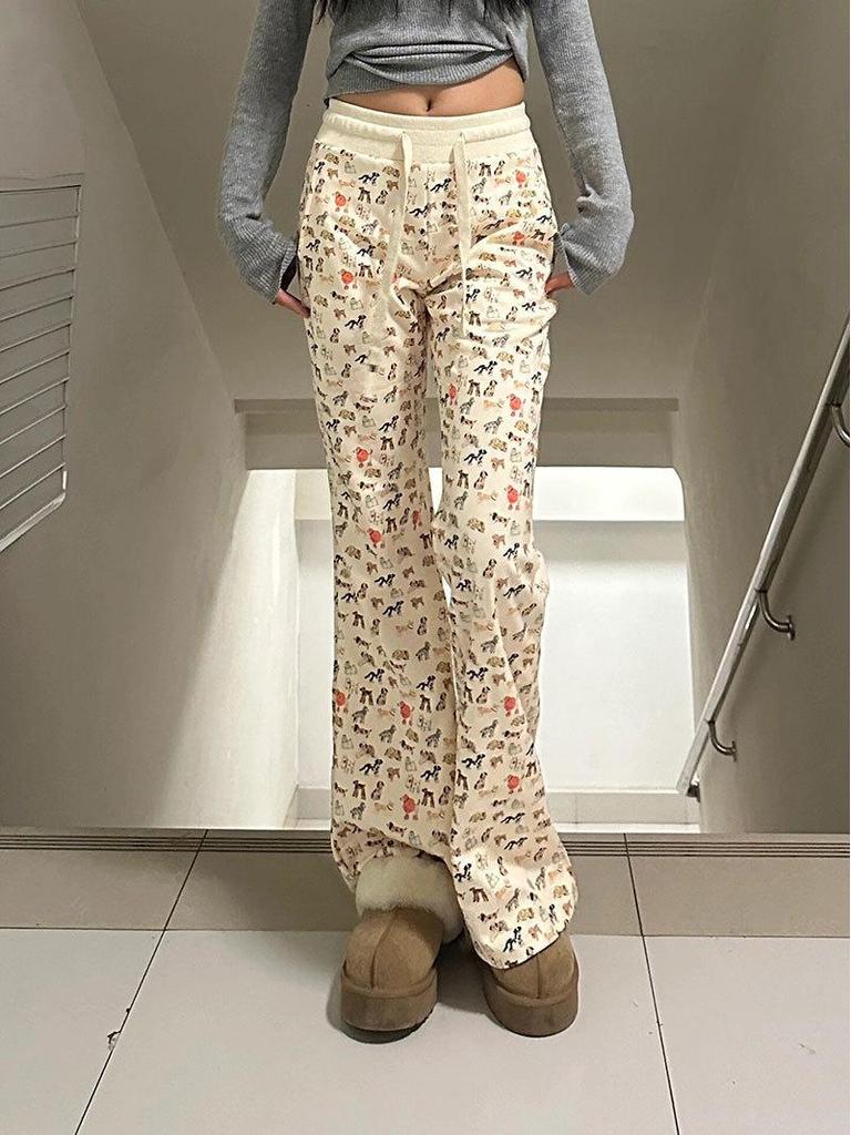 Women's Autumn/Winter Printed Wide-Leg Micro-Flare Casual Pants - Sporty, Versatile, Slimming Style