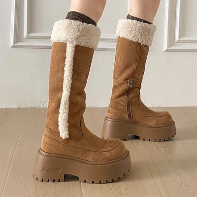 Fur Women Snow High Boots High Heels Suede Platform Warm Shoes for Woman Short Plush  Fashion Boots  Comfort Mujer Botas