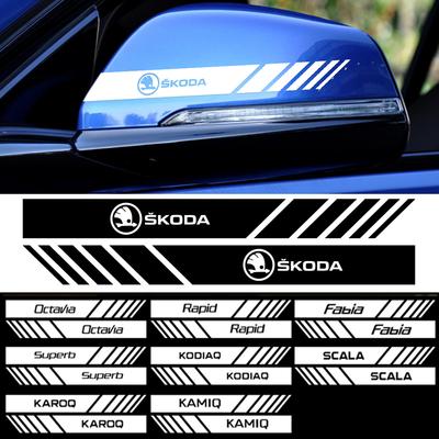 2PCS Car Body Side Rear View Mirror Stripes Badges Sticker Decals For Rapid Fabia 1 2 Octavia 2 A5 A4 Roomster Yeti Superb