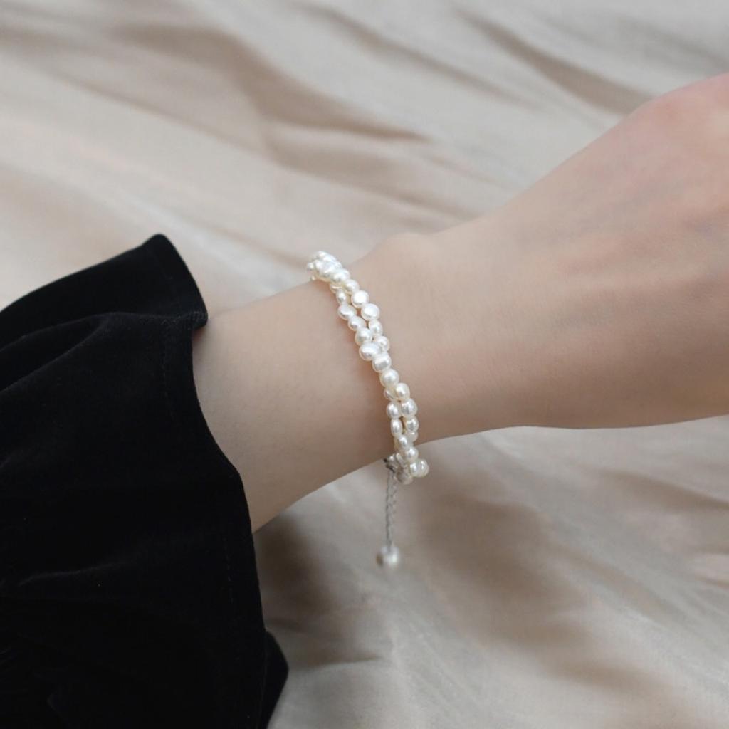Natural Baroque Freshwater Pearl Bracelet Handwoven Double Layer Bracelet Simple Pearl Bracelet