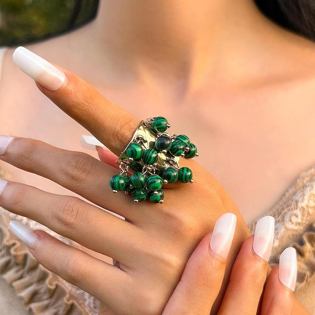 Retro Palace Geometric Malachite Alloy Ring