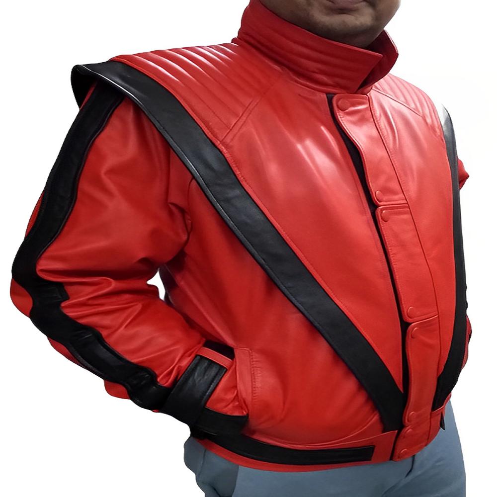 NOORA Men's RED & BLACK Leather Jacket | Michael Jackson Thriller Leather Jacket | Bio Color Biker Jacket | Best Gift For Mj Fans