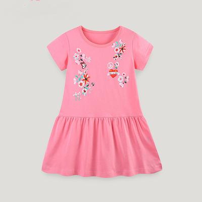 Sommer Mädchen Kleider Cartoon Gedruckt Rundhals Prinzessin Kleid Gestrickte Baumwolle Kurzarm Kinder Kleidung