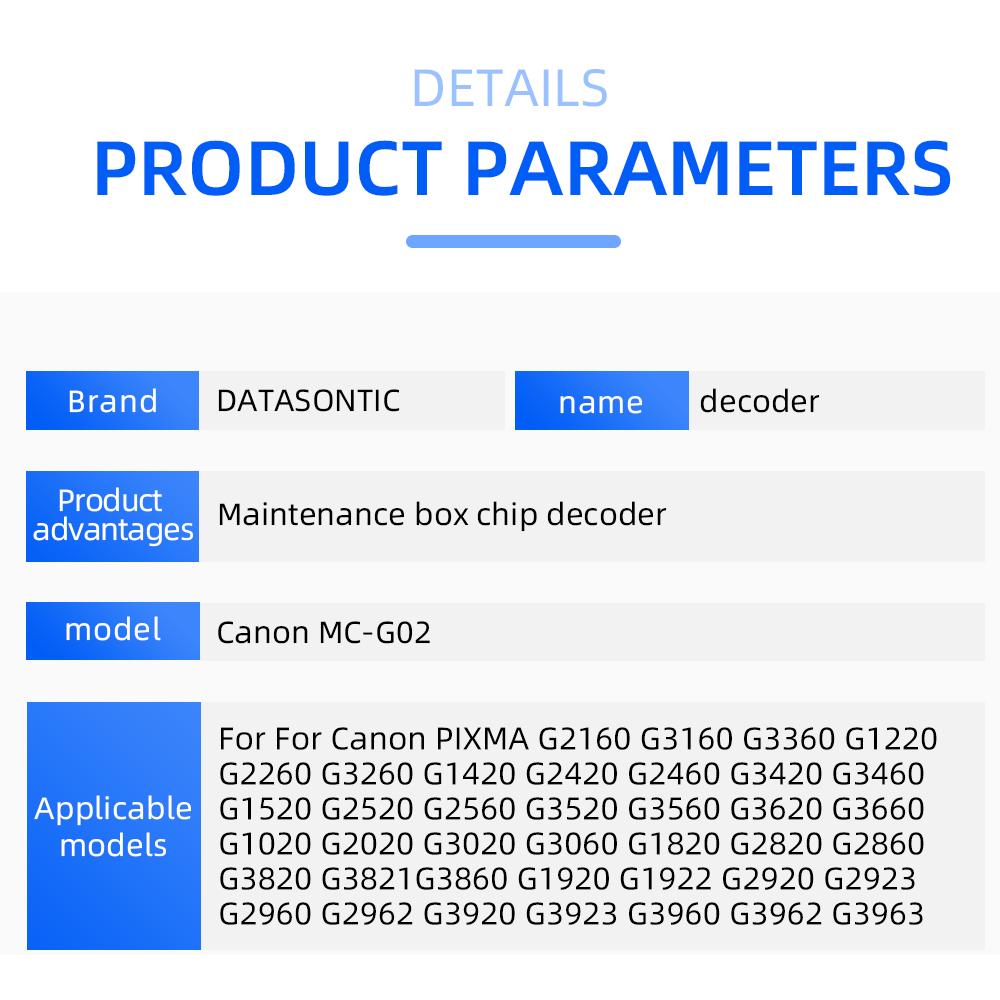 MC-G02 Maintenance Tank Chip Resetter for Canon G1922 G2920 G2923 G2960 G2962 G3920 Decoder 1PCS 5PCS 10PCS Chip Resetter