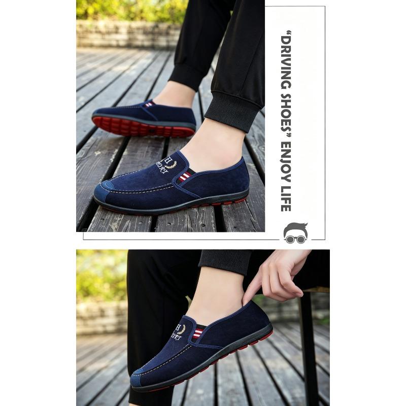 Men New Spring Autumn Lao Beijing Slip-on Canvas Skate Shoes, Breathable Soft Sole Rubber Outsole Low-top Casual Footwear