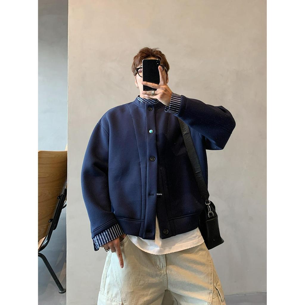 Men's 2026 Trendy Fake Two-Piece Hoodie Jacket - Button Design, Old Money Style, Casual Loose Fit