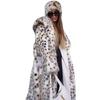 Winter Hoodies Leopard Polka Dots Fake Fur Thickness Flocking Lining With Belt Jacket Y2k