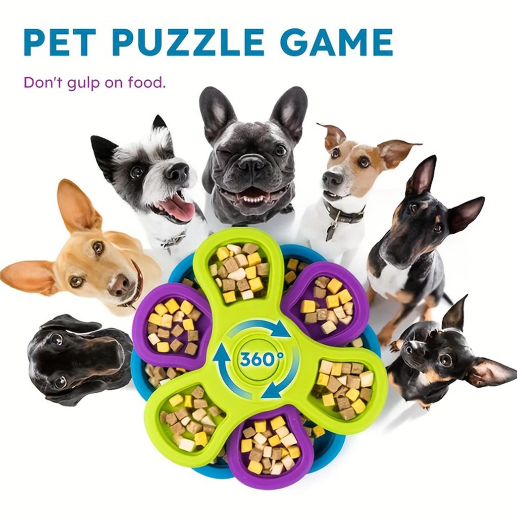 Slow Feeder Dog Bowl Anti Choke Three Layer Design Non Slip Suction Base Rotating Slow Eating Plate for Pet Feeding