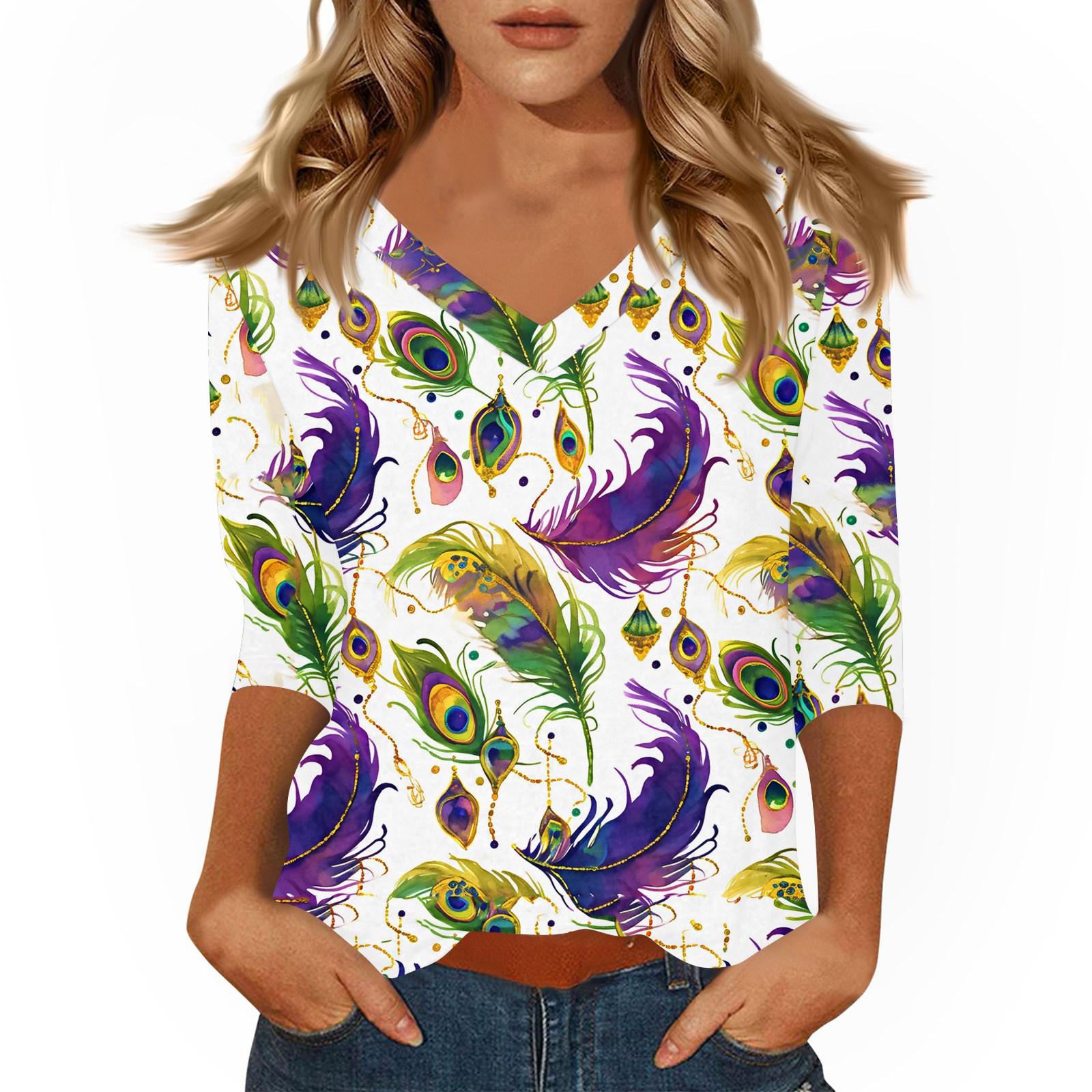 

Жіноча футболка з принтом з рукавом 3/4, щоденна мода на вихідні, базовий V-подібний виріз, звичайний топ XXL білий