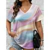 Summer Fashion Vintage Stripes 3D Personality Printed T-shirt Women's Loose Comfortable Soft Breathable V-neck Short Sleeved T-shirt