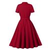Damen Retro Swingkleider Kurzarm V-Ausschnitt Schleife Knopfleiste Gürtel Hepburn-Stil Kleid Hohe Taille Freizeitkleidung