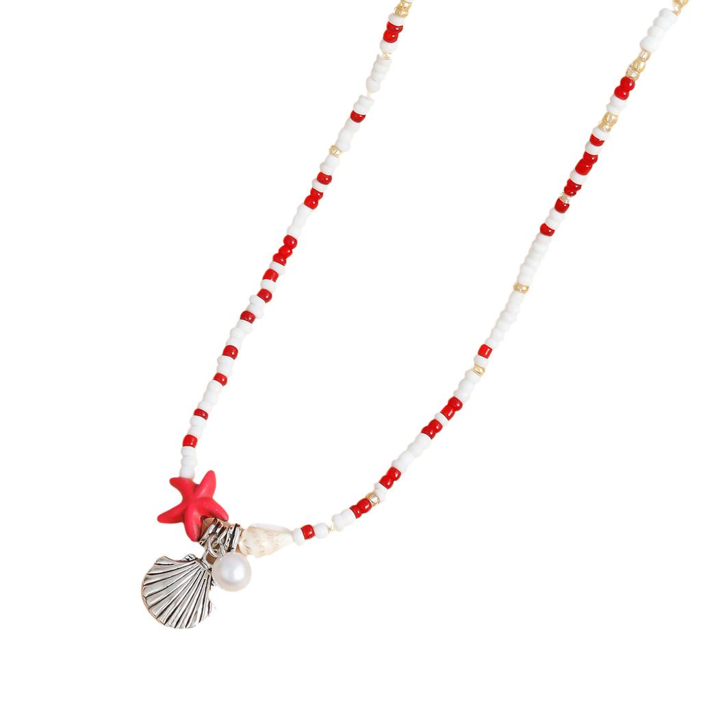Beautiful Bohemian Starfish Pendant Necklace Colorful Bead Choker Adjustable Neck Chain Jewelry for Women and Girls