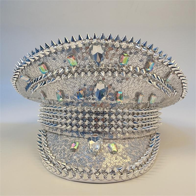 Women Wedding Bride Hat Queen Luxury Rhinestone Hat Punk Rivet Acrylic Gemstone Hat Hen Festival Birthday party Hat