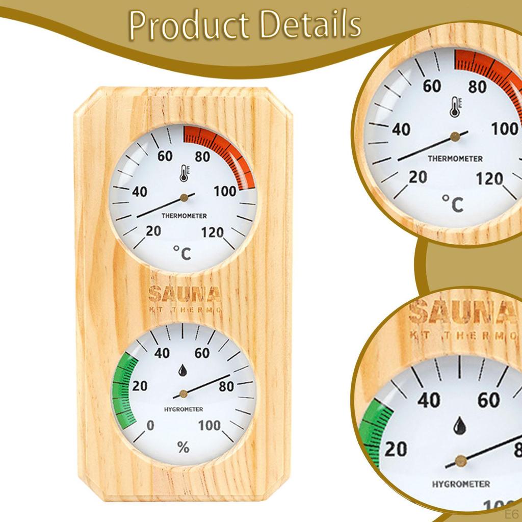 2-in-1 Hygrometer/hygrothermograph for Sauna, Wall-mounted, Wooden, Easy Installation. Temperature