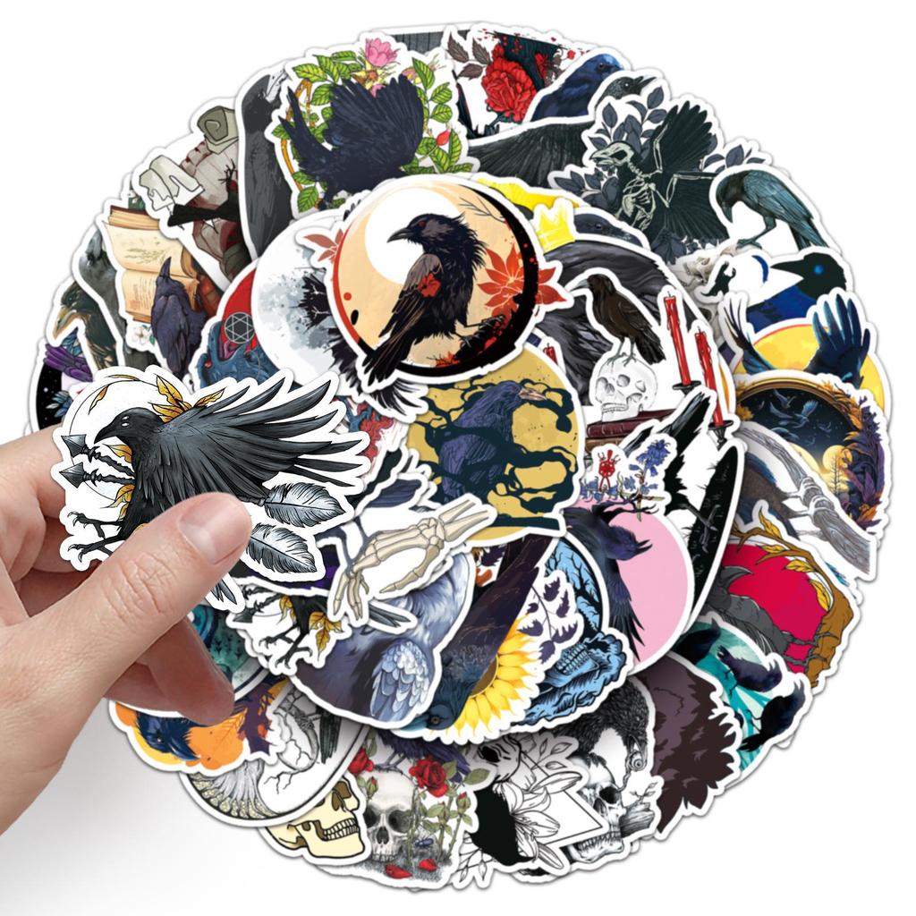 50 Waterproof Dark Animal Stickers: Crow Graffiti Halloween Decor for Phone & Suitcase