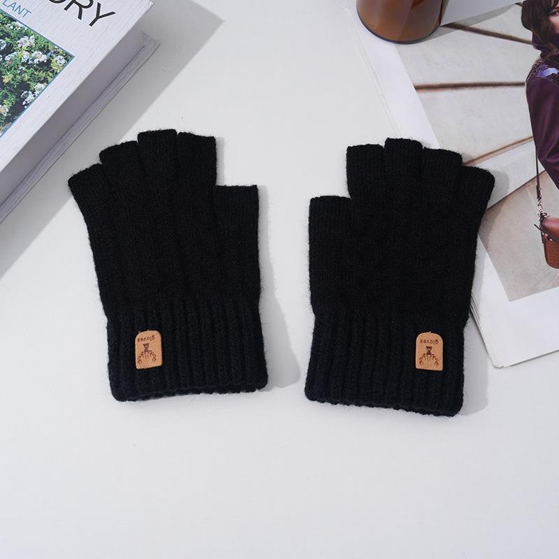 Autumn and winter camel wool warm windproof breathable portable simple gloves warm cold half-finger gloves outdoor riding